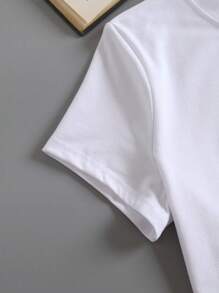 INAWLY Solid Round Neck Tee - White - View 3