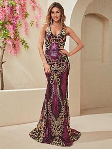 YISIKADO Mermaid Hem Sequin Formal Dress - Multicolor - View 4