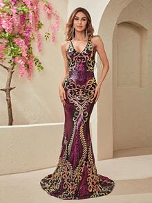 YISIKADO Mermaid Hem Sequin Formal Dress - Multicolor - View 5