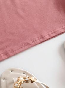 INAWLY Solid Round Neck Tee - Dusty Pink - View 3