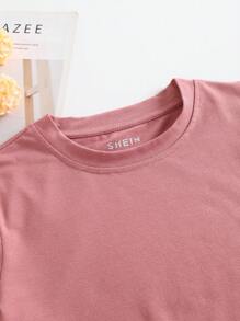 INAWLY Solid Round Neck Tee - Dusty Pink - View 6