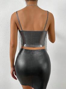 Allurite 流蘇邊吊帶上衣 - 銀色 - 查看 2