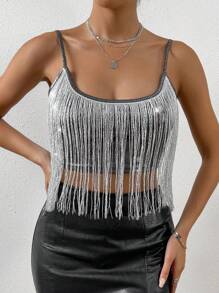 Allurite 流蘇邊吊帶上衣 - 銀色 - 查看 4