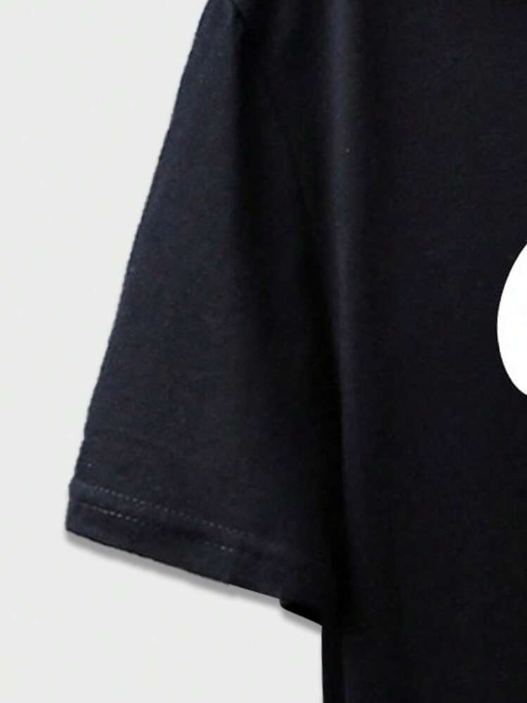 ROMWE MEN Prep ผู้ชาย เสื้อยืด ภาพกราฟิกตัวอักษร ฮูด - สีดำ - ดู 6