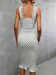 Aveloria Vestido con estampado de lunares bajo con fruncido - Blanco - Ver 2