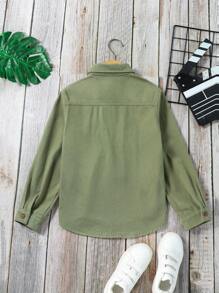 青少年男孩翻蓋袋丹寧襯衫（不帶內搭t恤）