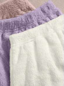 3pcs Solid Flannel Tank Top & 3pcs Shorts Lounge Set - Multicolor - View 3