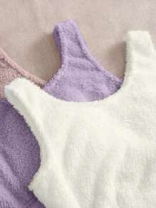 3pcs Solid Flannel Tank Top & 3pcs Shorts Lounge Set - Multicolor - View 4