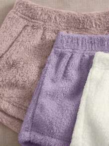 3pcs Solid Flannel Tank Top & 3pcs Shorts Lounge Set - Multicolor - View 5