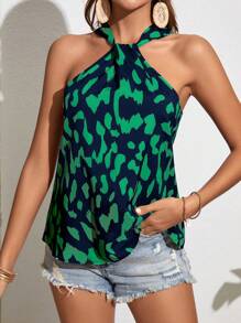 SHEIN VCAY Áo sơ mi nữ Tất cả trên in Giải trí - màu xanh lá - Xem 3