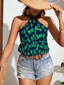 SHEIN VCAY Áo sơ mi nữ Tất cả trên in Giải trí - màu xanh lá - Xem 5