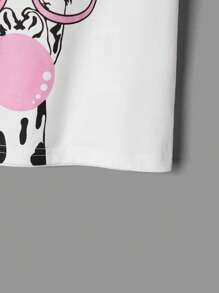 SHEIN Young Girls' Adorable Patchwork Cartoon Pattern Round Neck Pullover T-Shirt With Raglan Sleeves - Multicolor - View 3