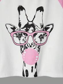 SHEIN Young Girls' Adorable Patchwork Cartoon Pattern Round Neck Pullover T-Shirt With Raglan Sleeves - Multicolor - View 6