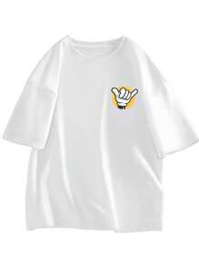 Men Cartoon Hand Graphic Drop Shoulder Tee - White - View 1