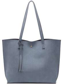 Túi Tote Đeo Vai Tối Giản Trang Trí Tua Rua Trung Bình - Màu xanh bụi bặm - Xem 1