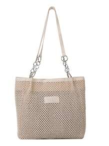 Letter Patch Decor Straw Bag Double Handle - Beige - View 1