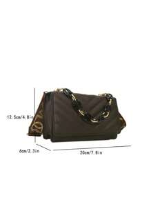 迷你方包時尚鋸齒紋衍縫鏈條裝飾翻蓋PU皮革 - 巧克力棕 - 查看 6