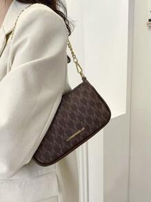 1 chiếc Túi đeo vai/đeo chéo họa tiết chữ M bằng da PU dành cho nữ, Túi đeo dưới cánh tay thời trang/Túi xách kiểu Pháp, Dễ thương & hợp thời trang khi đi làm & mua sắm - Cà phê nâu - Xem 3