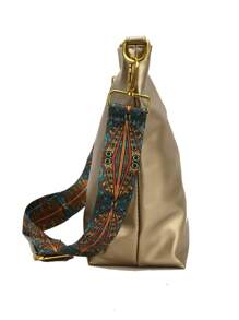 小斜挎包金屬質感前衛可調整肩帶拉鍊PU皮革 - 金色 - 查看 3