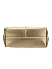 小斜挎包金屬質感前衛可調整肩帶拉鍊PU皮革 - 金色 - 查看 4