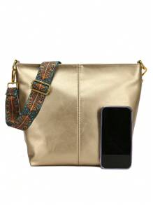 小斜挎包金屬質感前衛可調整肩帶拉鍊PU皮革 - 金色 - 查看 5