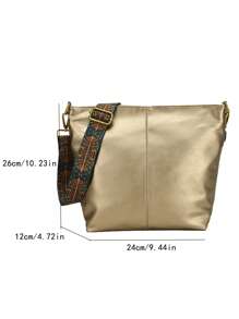 小斜挎包金屬質感前衛可調整肩帶拉鍊PU皮革 - 金色 - 查看 6