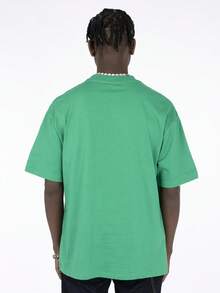 男士字母圖案落肩T恤 - 綠色 - 查看 2