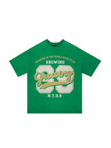 男士字母圖案落肩T恤 - 綠色 - 查看 3