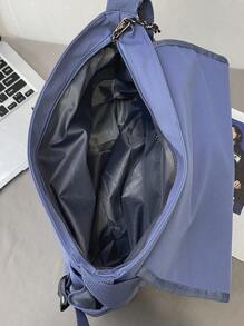 Túi Messenger Dây đeo có thể điều chỉnh màu trơn Preppy với huy hiệu ngẫu nhiên Túi đi học dành cho sinh viên mới tốt nghiệp, cô gái tuổi teen, sinh viên năm nhất, sinh viên năm hai, sinh viên năm cuối và trung học phổ thông, trường đại học và trung học phổ thông, hoàn hảo cho hoạt động ngoài trời, du lịch và quay lại trường học - Màu xanh lam - Xem 3