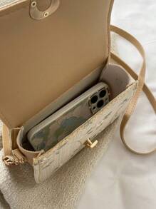 Mini Straw Bag Floral Embroidered Flap Vacation Valentines, Perfectly Matching With Vacation Outfits Women - Khaki - View 4