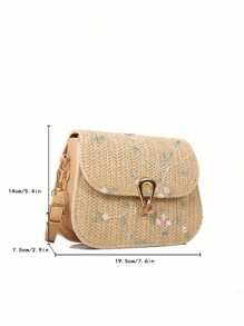 Mini Straw Bag Floral Embroidered Flap Vacation Valentines, Perfectly Matching With Vacation Outfits Women - Khaki - View 7