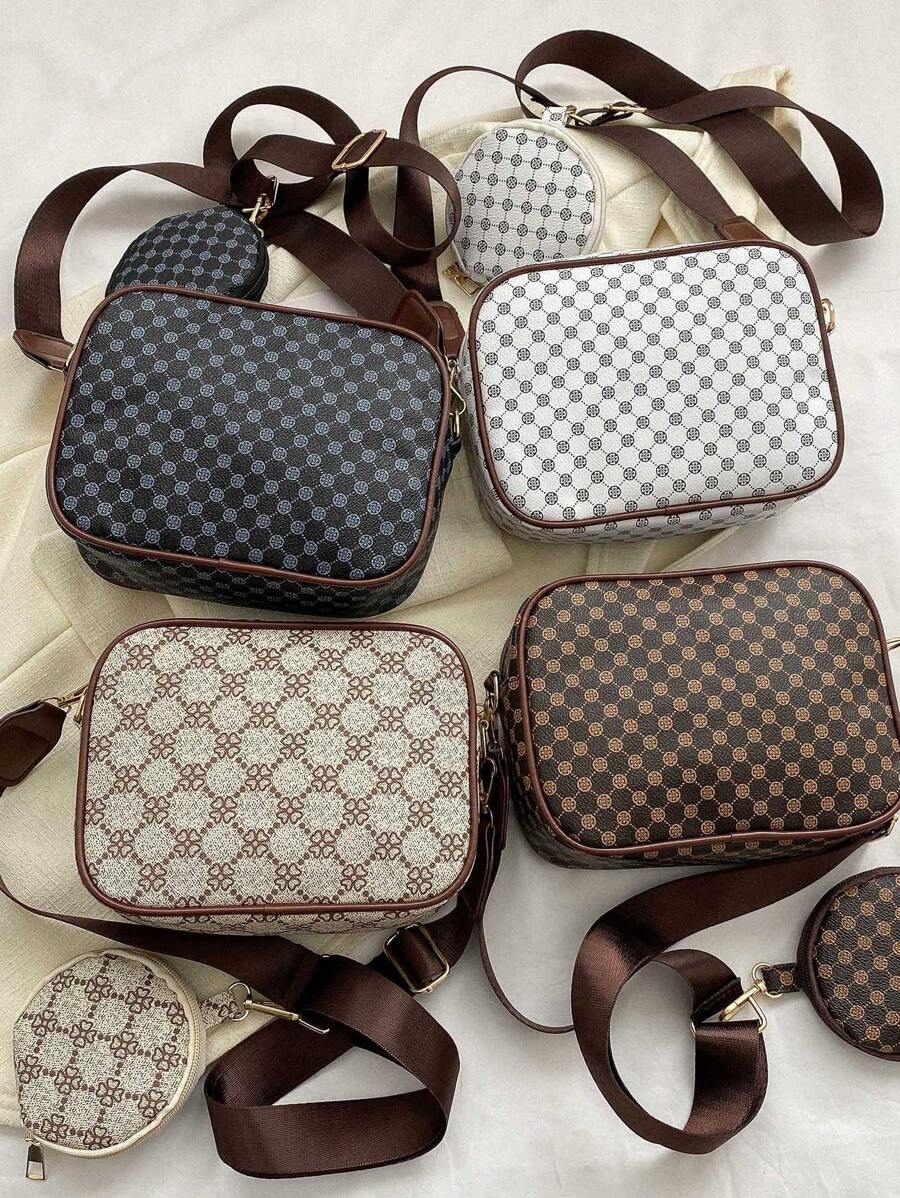 花卉圖案和幾何樣式方包拉鍊PU皮革優雅帶零錢包 - 彩色 - 查看 1