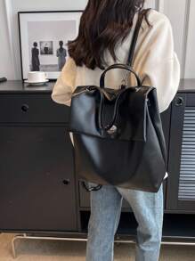 Minimalist Flap Backpack Twist Lock, School Supplies, School Backpack, School Bag, Backpack For School, Back To School Backpack, School Bookbag, Big Backpack, Backpack School, Back To School Bags, Large Capacity, Waterproof, Lightweight, Portable, Business Casual, Suitable For Teen Girls Women College Students, Teacher, White-Collar Workers, Perfect For Back To School, First Day Of School, College, Work, Business, Commute, Office - Black - View 4