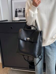 Minimalist Flap Backpack Twist Lock, School Supplies, School Backpack, School Bag, Backpack For School, Back To School Backpack, School Bookbag, Big Backpack, Backpack School, Back To School Bags, Large Capacity, Waterproof, Lightweight, Portable, Business Casual, Suitable For Teen Girls Women College Students, Teacher, White-Collar Workers, Perfect For Back To School, First Day Of School, College, Work, Business, Commute, Office - Black - View 5