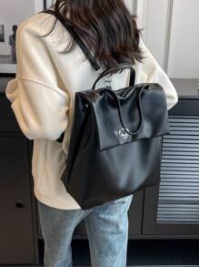 Minimalist Flap Backpack Twist Lock, School Supplies, School Backpack, School Bag, Backpack For School, Back To School Backpack, School Bookbag, Big Backpack, Backpack School, Back To School Bags, Large Capacity, Waterproof, Lightweight, Portable, Business Casual, Suitable For Teen Girls Women College Students, Teacher, White-Collar Workers, Perfect For Back To School, First Day Of School, College, Work, Business, Commute, Office - Black - View 7