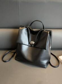 Minimalist Flap Backpack Twist Lock, School Supplies, School Backpack, School Bag, Backpack For School, Back To School Backpack, School Bookbag, Big Backpack, Backpack School, Back To School Bags, Large Capacity, Waterproof, Lightweight, Portable, Business Casual, Suitable For Teen Girls Women College Students, Teacher, White-Collar Workers, Perfect For Back To School, First Day Of School, College, Work, Business, Commute, Office - Black - View 8