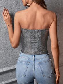SHEIN Privé Holographic Tube Top - Silver - View 3