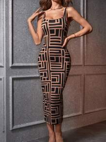 SHEIN Privé 滿版幾何圖案背心洋裝