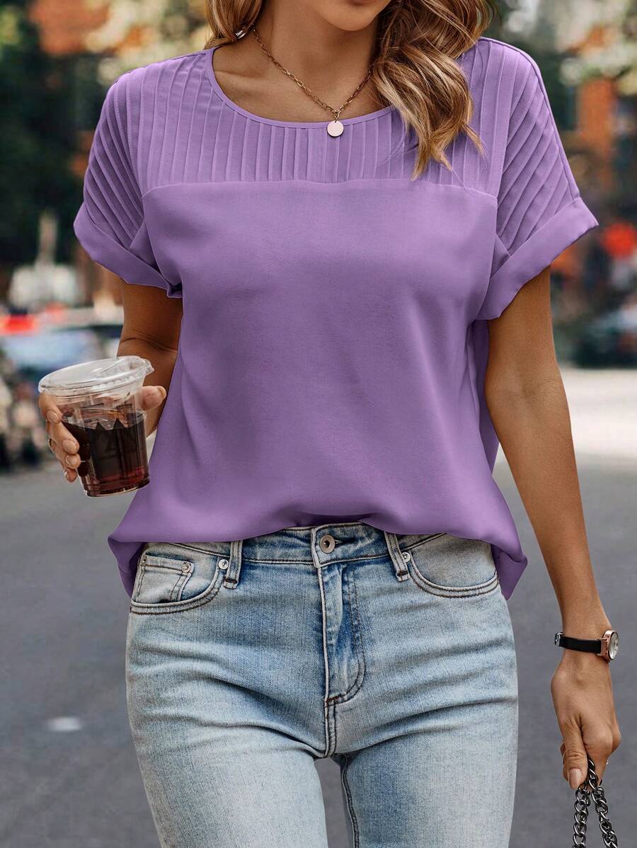 SHEIN LUNE Áo sơ mi nữ màu trơn Giải trí - Màu tím hoa cà - Xem 1