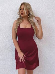 Đầm Plus Size màu trơn Giải trí - Màu Đỏ Sâu - Xem 1