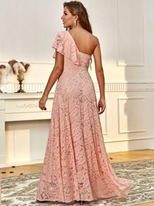 休闲不对称荷叶边长款连衣裙度假伴娘礼服