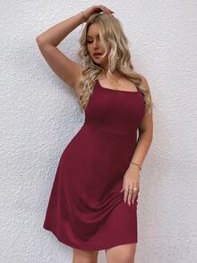 Đầm Plus Size màu trơn Giải trí - Màu Đỏ Sâu - Xem 4