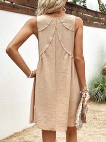 SHEIN VCAY Solid Sleeveless Dress - Apricot - View 1