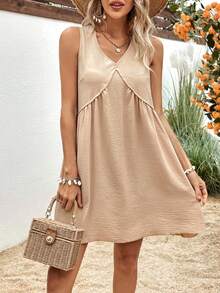 SHEIN VCAY Solid Sleeveless Dress - Apricot - View 4