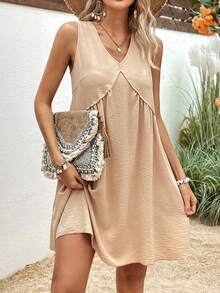 SHEIN VCAY Solid Sleeveless Dress - Apricot - View 6