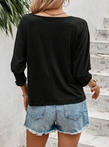 SHEIN VCAY Solid Batwing Sleeve Tee - Black - View 2