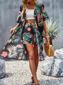 SHEIN VCAY Bộ đồ hai mảnh nữ Tất cả trên in Nhiệt đới Boho - Nhiều màu - Xem 1