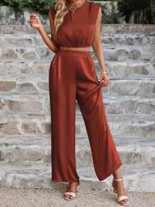 SHEIN Unity 素色無袖上衣和闊腿褲 - 鏽棕色 - 查看 6