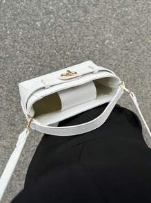 Solid Color Square Bag With Twist Lock And Top Handle - Beige - View 7