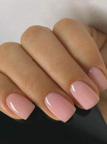 YADORNOS 使用 24入組短橢圓形純粉紅色素色全覆蓋假指甲按壓指甲美甲套件提升您風格 - 杏色 - 查看 1